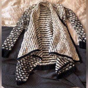 Cozy Black & Cream Open-Front Knit Sweater